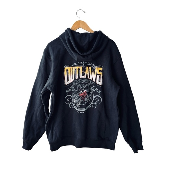 Carhartt Outlaws Campout Mens Black Hoodie Size Large Graphic Grunge Moto Biker - Picture 2 of 10